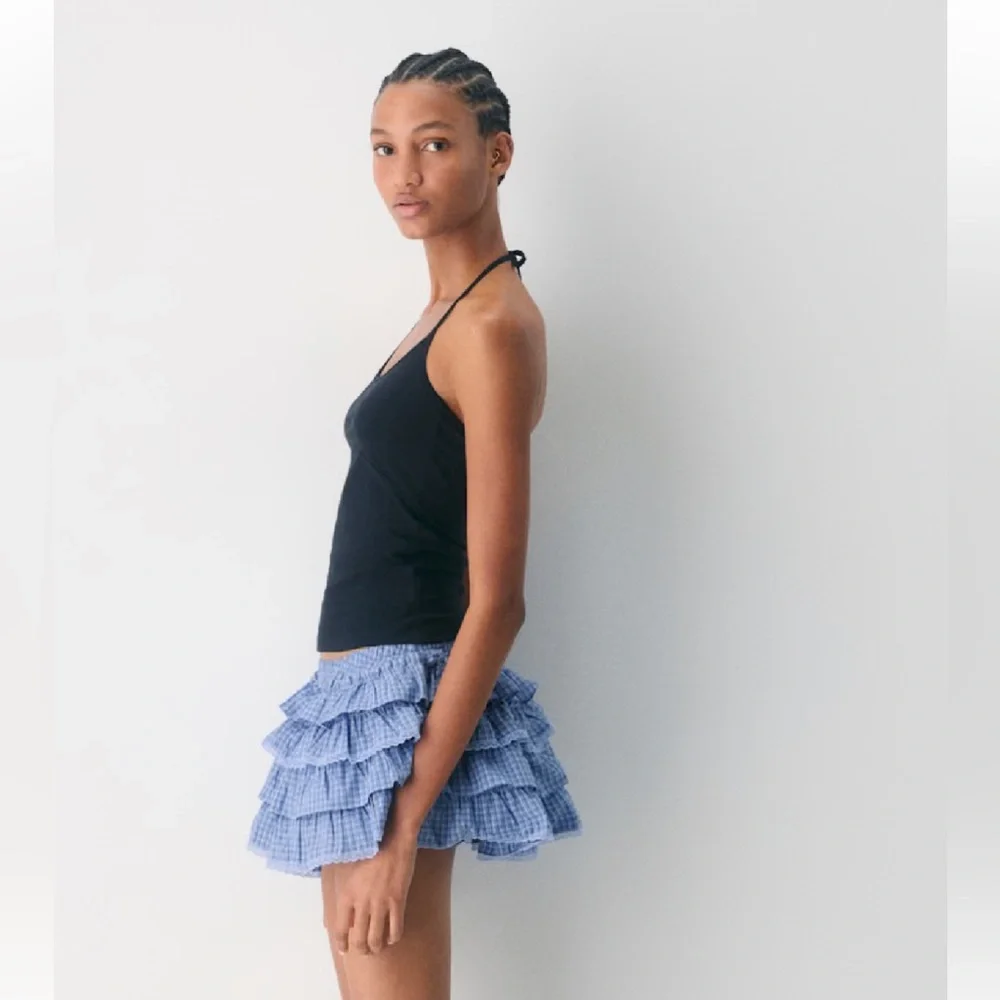 NWT Aritzia Blue Theo poplin Tiered Mini Skirt size xs - Picture 4 of 12